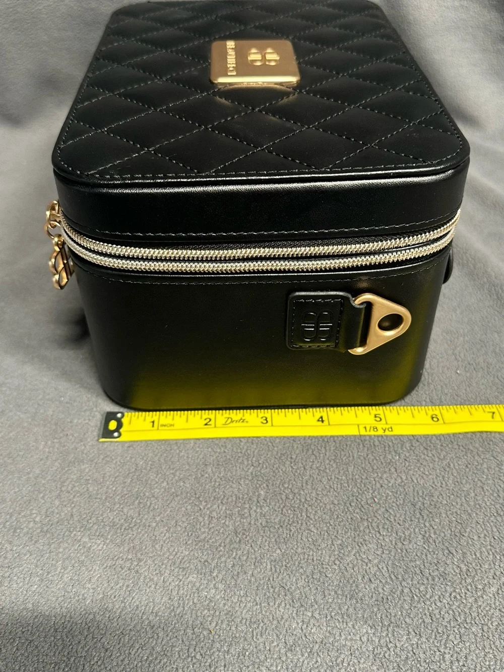 Quilted Black Cosmetic Case with Gold Hardware